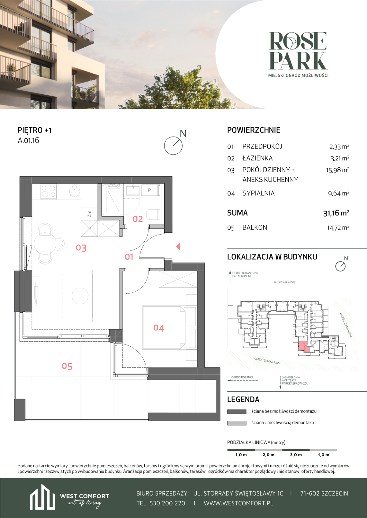 Apartament z wyjątkowym tarasem 15 m², Pogodno, Szczecin - Widok 2