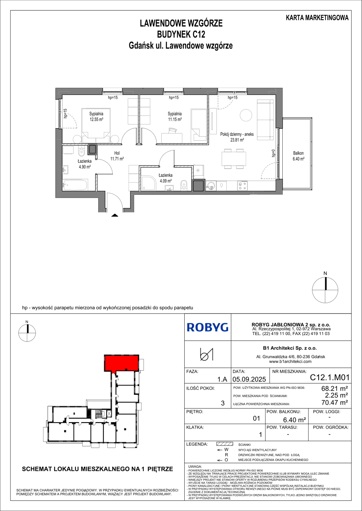 Mieszkanie na sprzedaż, 68 m², 3 pokoje Gdańsk Jasień - Widok 4