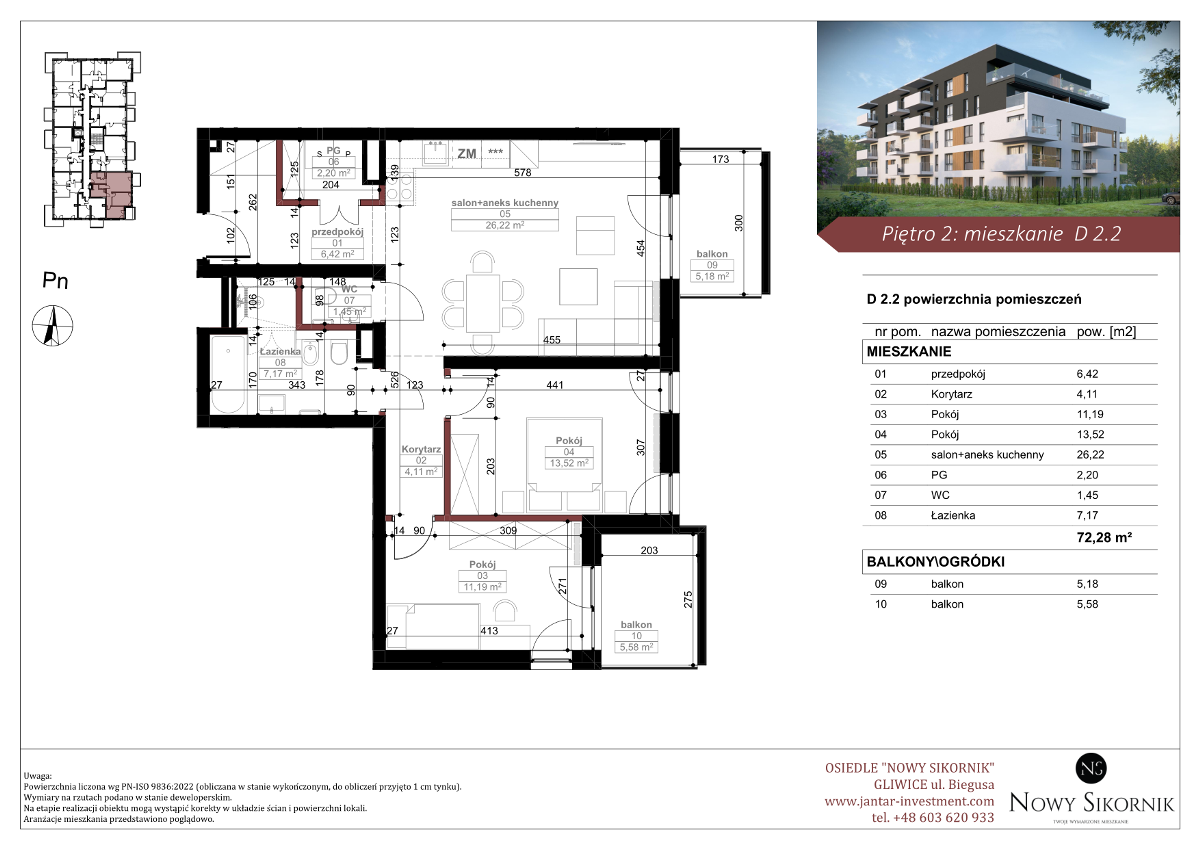 Mieszkanie na sprzedaż, 72 m², 3 pokoje Gliwice Sikornik, Gliwice