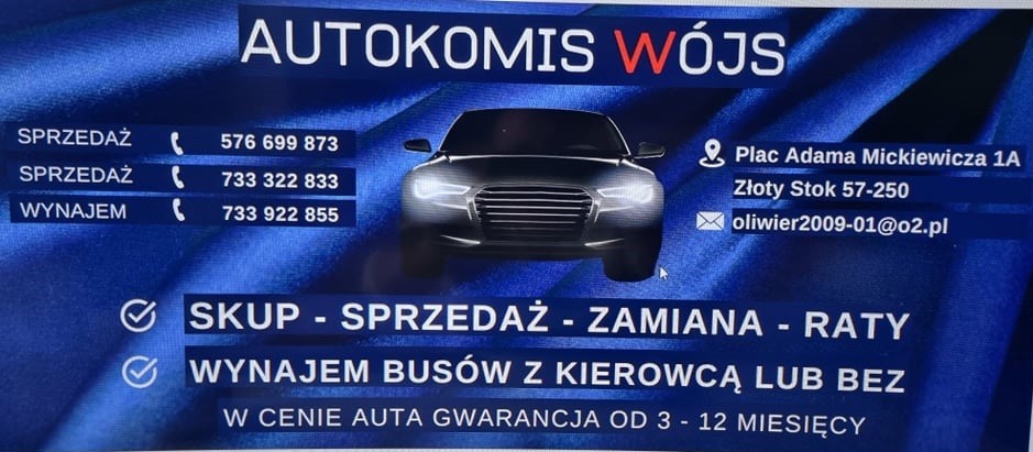 Banner ze zdjęciem firmy Auto Komis WÓJS